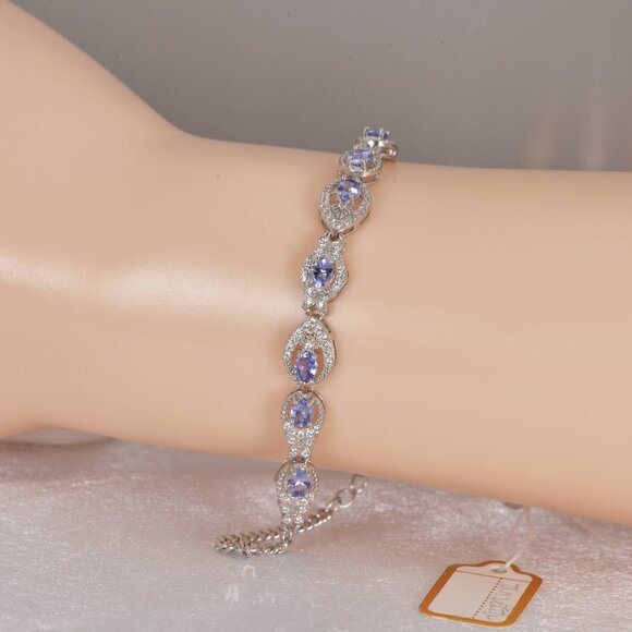 Pear Cut Natural Tanzanite Bracelet Real Solid 925 Sterling Silver - Picture 2 of 3